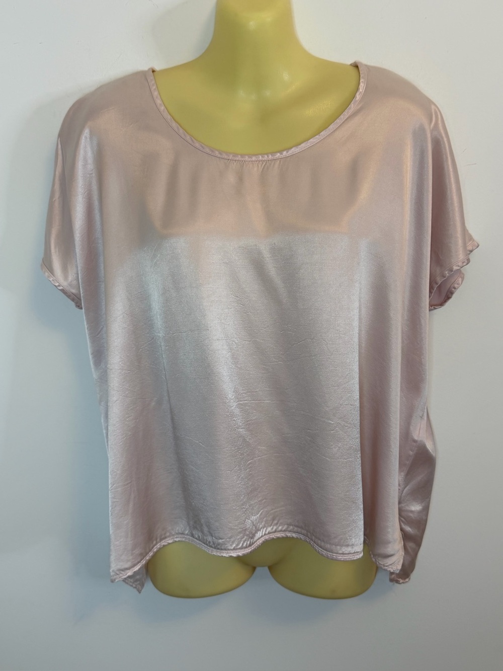 PJ Harlow Roxxy Light Pink Satin Short Sleeve Pajama Top